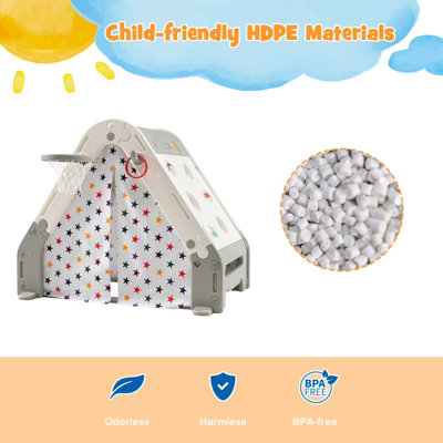 Costway 6 in 1 Children Kids Playhouse w/ Tent Climbing Wall & White Board - 7