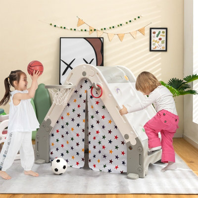 Costway 6 in 1 Children Kids Playhouse w/ Tent Climbing Wall & White Board - 8