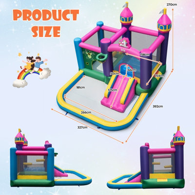 Costway 6-in-1 Inflatable Kids Bounce Castle w/ Water Slide & 680W Blower