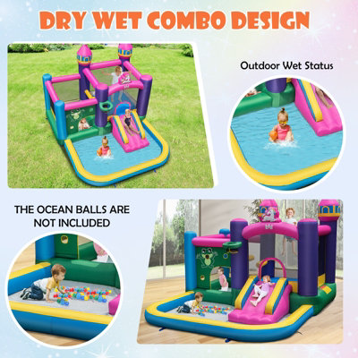 Costway 6-in-1 Inflatable Kids Bounce Castle w/ Water Slide & 680W Blower - 3