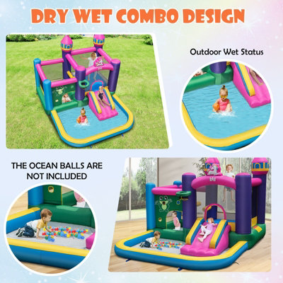 Costway 6-in-1 Inflatable Kids Bounce Castle w/ Water Slide & 680W Blower