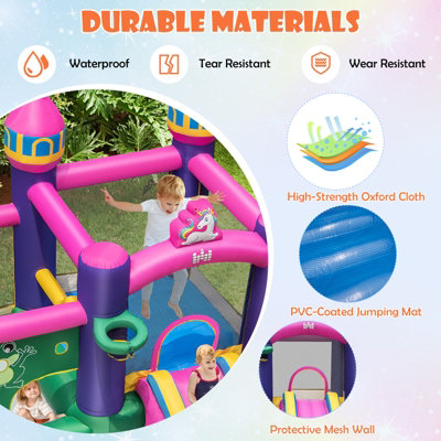 Costway 6-in-1 Inflatable Kids Bounce Castle w/ Water Slide & 680W Blower - 5