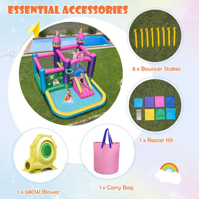 Costway 6-in-1 Inflatable Kids Bounce Castle w/ Water Slide & 680W Blower - 6