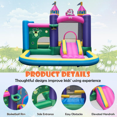 Costway 6-in-1 Inflatable Kids Bounce Castle w/ Water Slide & 680W Blower - 7