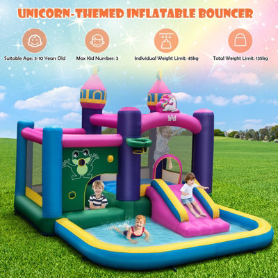 Costway 6-in-1 Inflatable Kids Bounce Castle w/ Water Slide & 680W Blower - 8