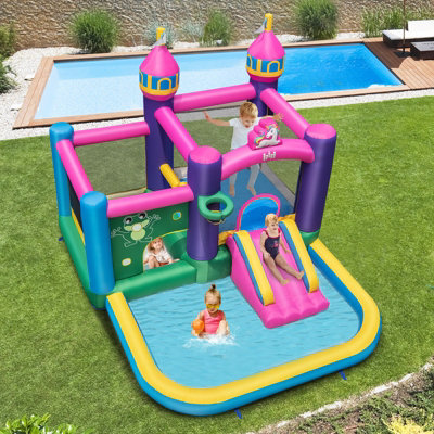 Costway 6-in-1 Inflatable Kids Bounce Castle w/ Water Slide & 680W Blower - 9