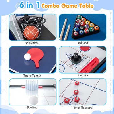 Costway 6-In-1 Kids & Adults Combo Game Table Multi Family Game Table w/ Basketball - 4