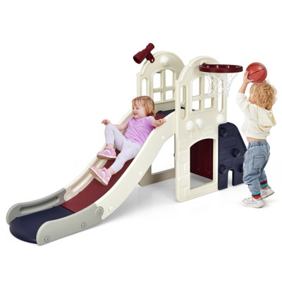 Costway 6-In-1 Kids Large Slide Toddlers Climber Slide Playset w/ Basketball Hoop