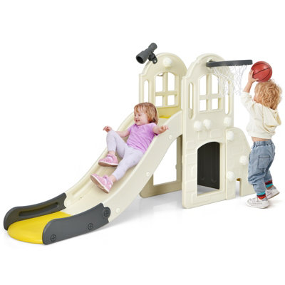 Costway 6-In-1 Kids Large Slide Toddlers Climber Slide Playset w/ Basketball Hoop