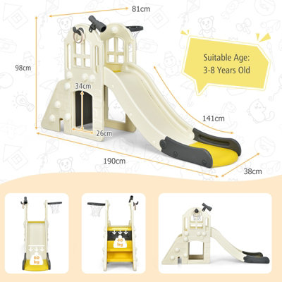 Costway 6-In-1 Kids Large Slide Toddlers Climber Slide Playset w/ Basketball Hoop