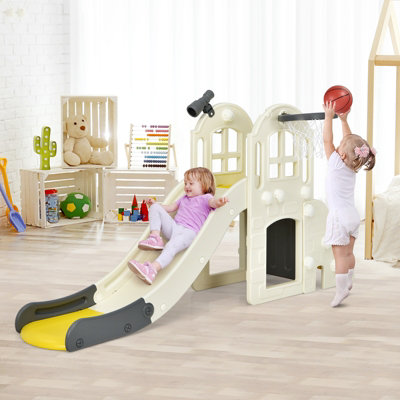 Costway 6-In-1 Kids Large Slide Toddlers Climber Slide Playset w/ Basketball Hoop - 3