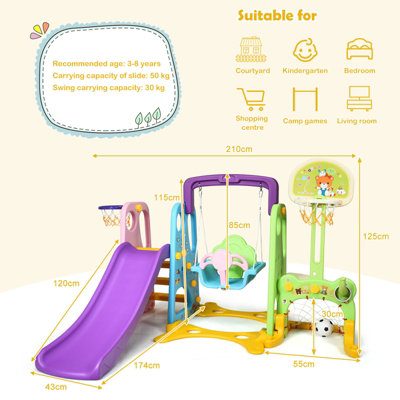 Costway 6 in 1 Kids Slide Swing Set Climber Slide Playset Basketball Soccer Goal Game - 3