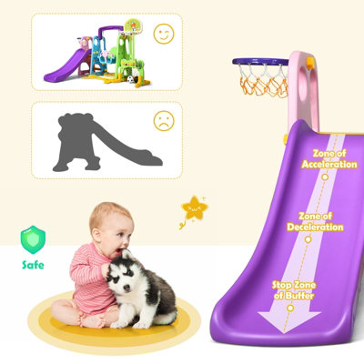 Costway 6 in 1 Kids Slide Swing Set Climber Slide Playset Basketball Soccer Goal Game - 6