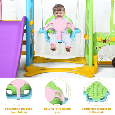 Costway 6 in 1 Kids Slide Swing Set Climber Slide Playset Basketball Soccer Goal Game - 7