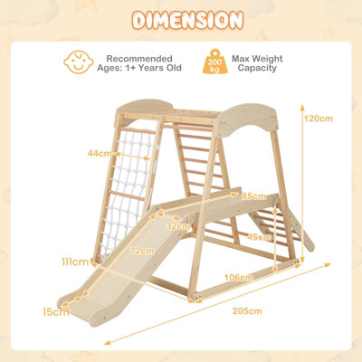 Costway 6 in 1 Wooden Climber Playset Kids Slide Jungle Gym W/ Monkey Bars Climbing Ladder