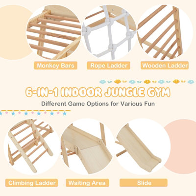 Costway 6 in 1 Wooden Climber Playset Kids Slide Jungle Gym W/ Monkey Bars Climbing Ladder - 5