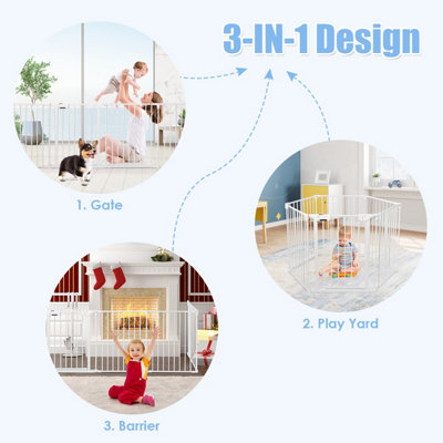 Costway 6 Panel Fireplace Fence Baby Pet Safety Gate Playpen Adjustable Room Divider - 3