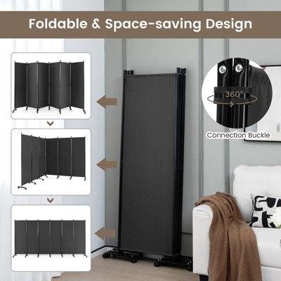 Costway 6-Panel Folding Room Divider 172cm Rolling Privacy Screen w ...