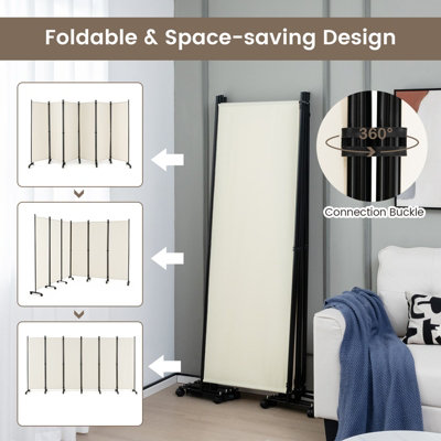Costway 6-Panel Folding Room Divider 172cm Rolling Privacy Screen w ...
