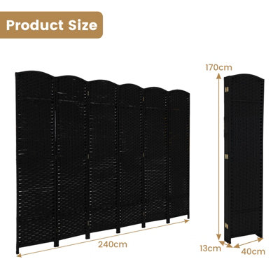 Costway 6-Panel Room Divider 240 x 170 cm Folding Privacy Screen Wooden Frame Partition Screen