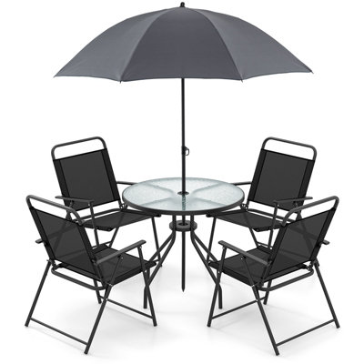 Costway 6 Pcs Outdoor Dining Set Patio Garden Table & 4 Folding Chairs w/Umbrella