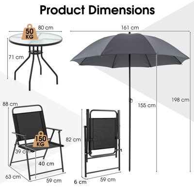 Costway 6 Pcs Outdoor Dining Set Patio Garden Table & 4 Folding Chairs w/Umbrella