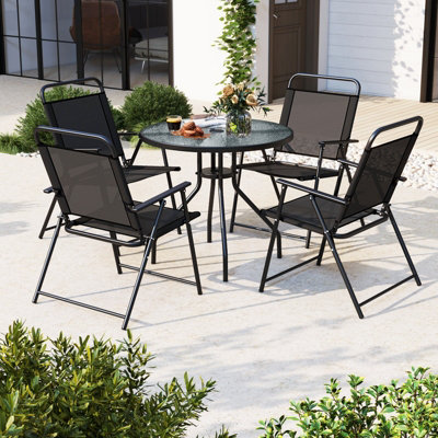 Costway 6 Pcs Outdoor Dining Set Patio Garden Table & 4 Folding Chairs w/Umbrella - 3
