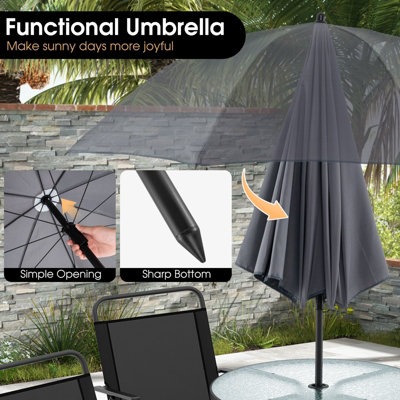 Costway 6 Pcs Outdoor Dining Set Patio Garden Table & 4 Folding Chairs w/Umbrella - 8