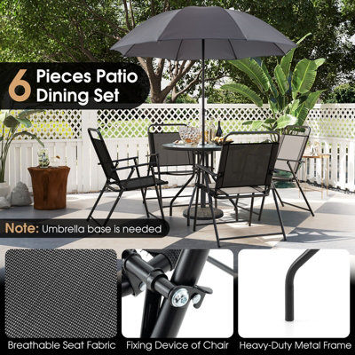Costway 6 Pcs Outdoor Dining Set Patio Garden Table & 4 Folding Chairs w/Umbrella - 9