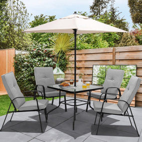 Costway 6 Pcs Patio Dining Set Outdoor Table 4 Stackable Chairs Set w/ Umbrella