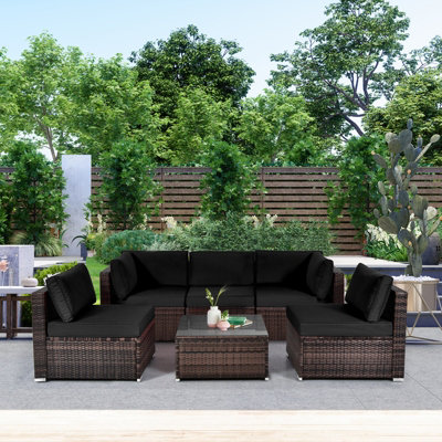 Costway 6 Piece Outdoor Rattan Sofa Table Set Patio Conversation Set w/ Soft Seat & Back Cushions