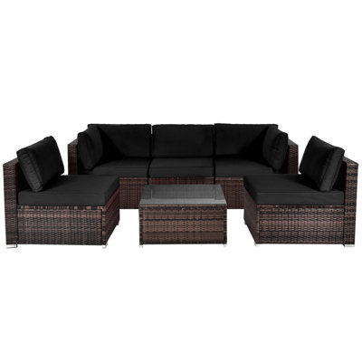 Costway 6 Piece Outdoor Rattan Sofa Table Set Patio Conversation Set w/ Soft Seat & Back Cushions
