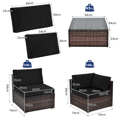 Costway 6 Piece Outdoor Rattan Sofa Table Set Patio Conversation Set w/ Soft Seat & Back Cushions - 3