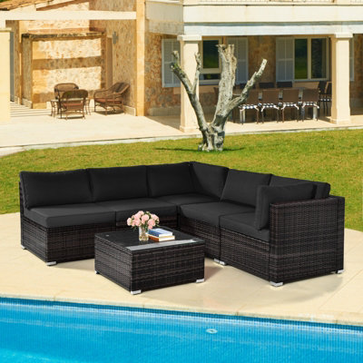 Costway 6 Piece Outdoor Rattan Sofa Table Set Patio Conversation Set w/ Soft Seat & Back Cushions - 4