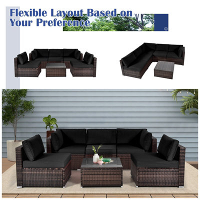 Costway 6 Piece Outdoor Rattan Sofa Table Set Patio Conversation Set w/ Soft Seat & Back Cushions - 5