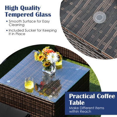 Costway 6 Piece Outdoor Rattan Sofa Table Set Patio Conversation Set w/ Soft Seat & Back Cushions - 6