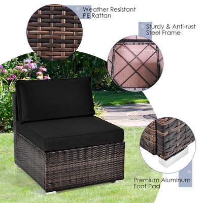 Costway 6 Piece Outdoor Rattan Sofa Table Set Patio Conversation Set w/ Soft Seat & Back Cushions - 8