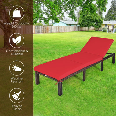 Costway 6 Positions Adjustable Rattan Sun Lounger with Cushion - 3