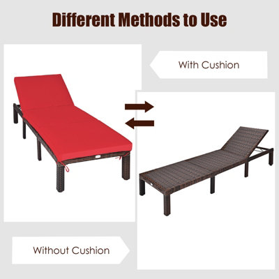 Costway 6 Positions Adjustable Rattan Sun Lounger with Cushion - 4