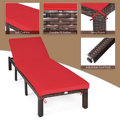 Costway 6 Positions Adjustable Rattan Sun Lounger with Cushion - 6