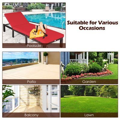 Costway 6 Positions Adjustable Rattan Sun Lounger with Cushion - 7