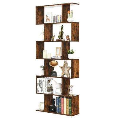 Costway 6-tier Bookcase Industrial S-Shaped Bookshelf Wooden Storage Display Rack