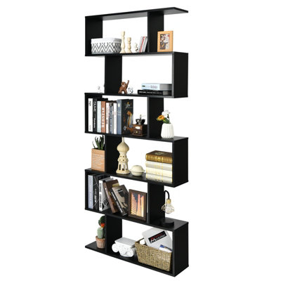 Costway 6-tier Bookcase Industrial S-Shaped Bookshelf Wooden Storage ...