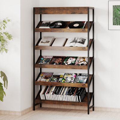 COSTWAY 6 Tier Bookshelf 161cm Tall Slant Display Shelf Freestanding ...