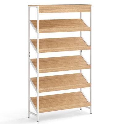 COSTWAY 6 Tier Bookshelf 161cm Tall Slant Display Shelf Freestanding ...