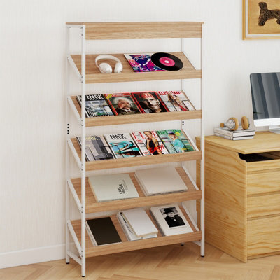 COSTWAY 6 Tier Bookshelf 161cm Tall Slant Display Shelf Freestanding ...