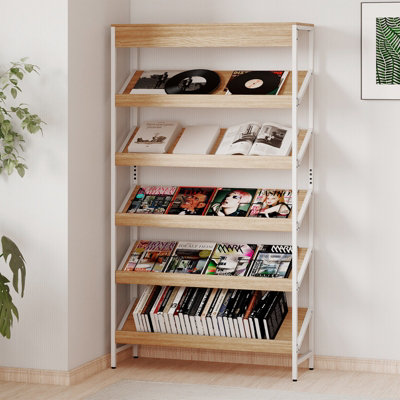 COSTWAY 6 Tier Bookshelf 161cm Tall Slant Display Shelf Freestanding ...