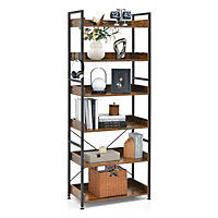 Costway 6-Tier Bookshelf Industrial Bookcase Standing Display Rack w/ 4 Hooks