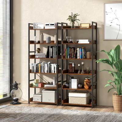 Costway 6-Tier Bookshelf Industrial Bookcase Standing Display Rack w/ 4 ...