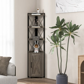 Costway 6-Tier Corner Bookcase Wooden Display Storage Cabinet w/ Adjustable Shelf